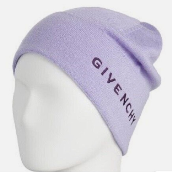 Givenchy Accessories - Givenchy Authentic Logo Embroidered Wool Beanie Hat Purple/Lavender